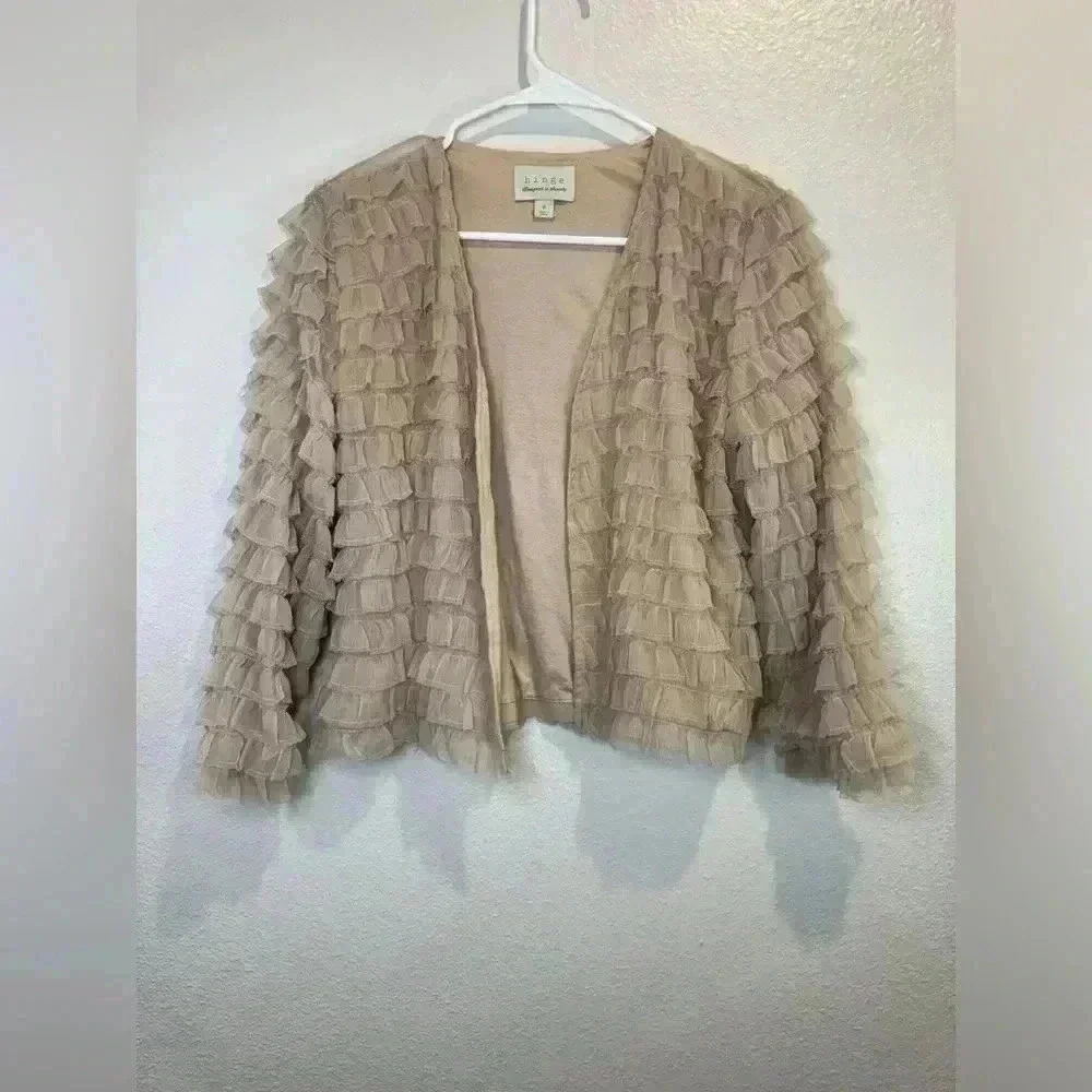 Hinge Tiered‎ Pink Ruffles Open Cardigan Long Sleeve Size M